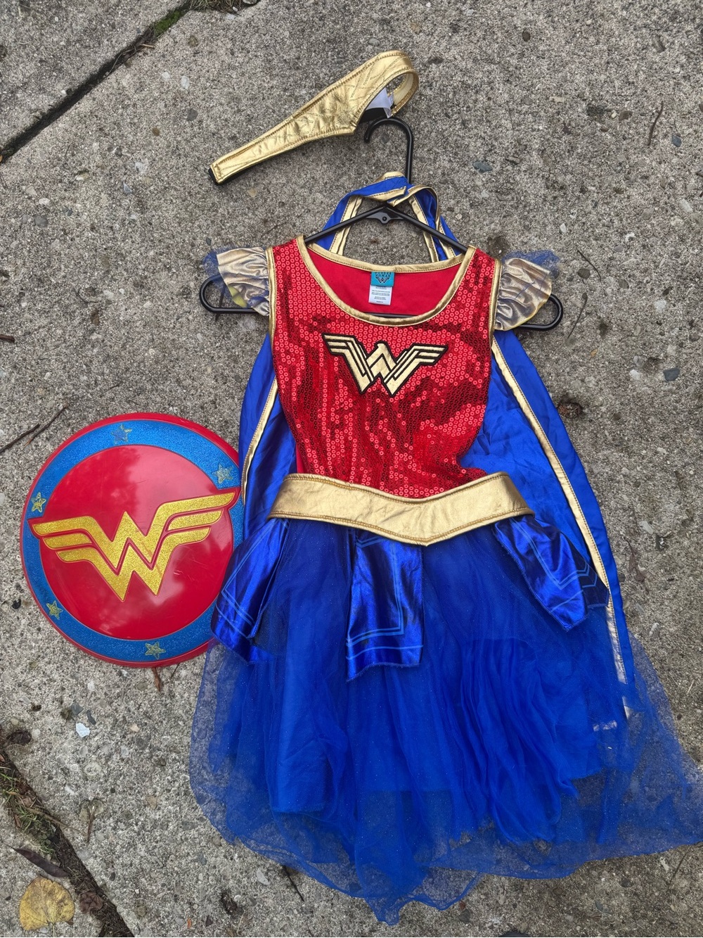 Wonder Woman Blue & Red Sequin Cape Costume with Shield - Unbranded